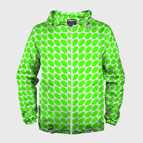 Мужская ветровка Зелёные лепестки шестиугольники / 3D-Белый – фото 1