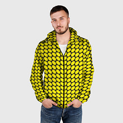 Ветровка с капюшоном мужская Жёлтые лепестки шестиугольники, цвет: 3D-черный — фото 2
