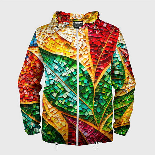 Мужская ветровка Яркая мозаика с разноцветным абстрактным узором и / 3D-Белый – фото 1