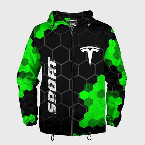 Мужская ветровка Tesla green sport hexagon / 3D-Черный – фото 1