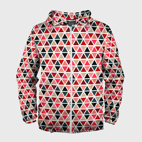 Мужская ветровка Бирюзово-розовый геометричный треугольники / 3D-Белый – фото 1
