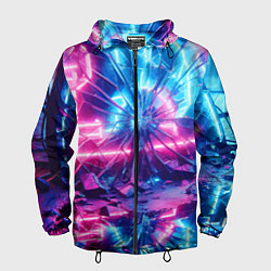 Ветровка с капюшоном мужская Разбитая неоновая вывеска - мегаполис, цвет: 3D-черный