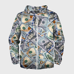 Ветровка с капюшоном мужская Банкноты сто долларов, цвет: 3D-белый