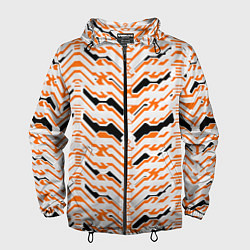 Ветровка с капюшоном мужская Агрессивный бело-оранжевый паттерн, цвет: 3D-черный