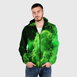 Ветровка с капюшоном мужская Зелёный густой дым - inferno green, цвет: 3D-черный — фото 2