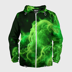 Ветровка с капюшоном мужская Зелёный густой дым - inferno green, цвет: 3D-белый