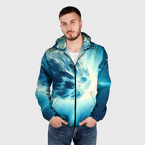 Мужская ветровка Неоновая комета - нейросеть / 3D-Черный – фото 3