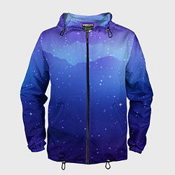 Ветровка с капюшоном мужская Синий космос и звезды, цвет: 3D-черный