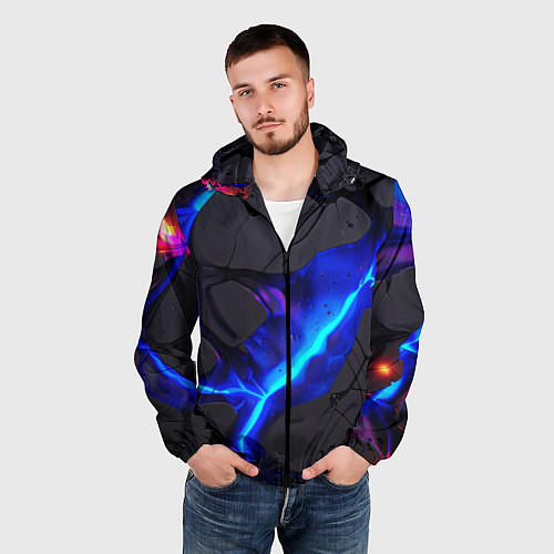 Мужская ветровка Темный синий неон из разлома плит / 3D-Черный – фото 3