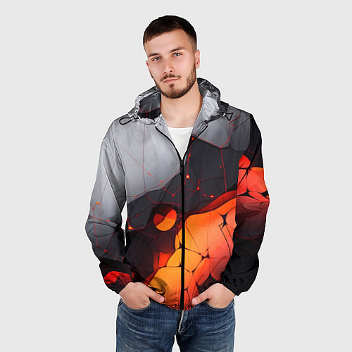 Мужская ветровка Объемная плита с красной лавой иллюстрация / 3D-Черный – фото 3