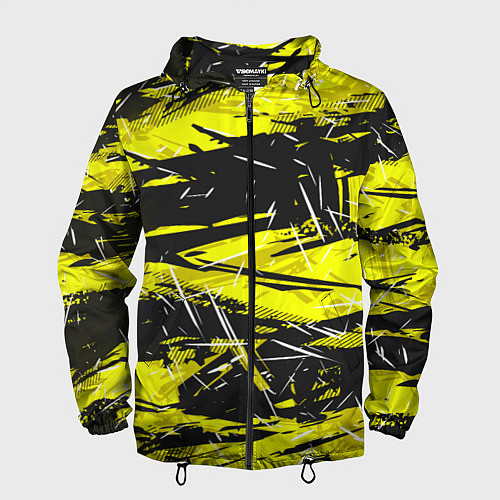 Мужская ветровка Yellow geometry - спортивный узор / 3D-Черный – фото 1