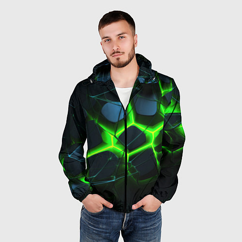 Мужская ветровка Зеленый неон и разлом плит / 3D-Черный – фото 3