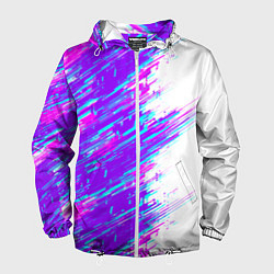 Ветровка с капюшоном мужская Neon glitch, цвет: 3D-белый