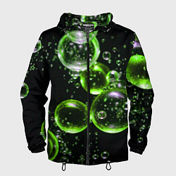Ветровка с капюшоном мужская Зеленые пузыри на черном, цвет: 3D-черный