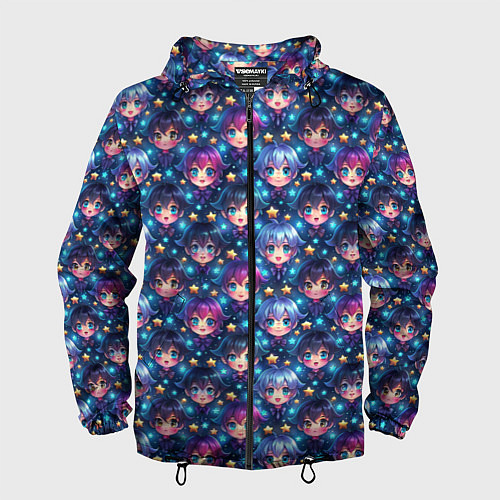 Мужская ветровка Парень и девушка аниме паттерн / 3D-Черный – фото 1