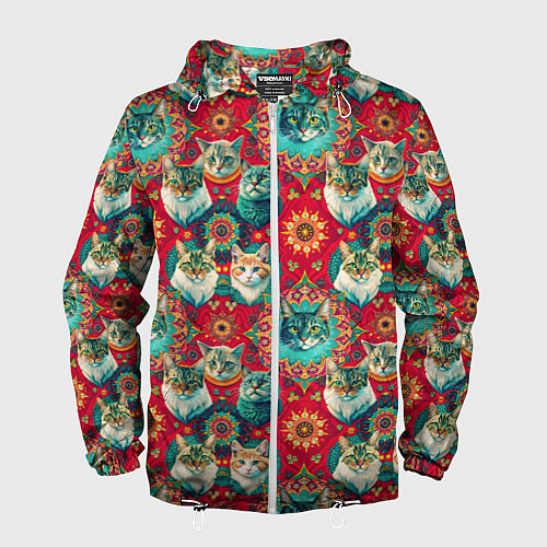 Мужская ветровка Мандала с кошачьим орнаментом / 3D-Белый – фото 1