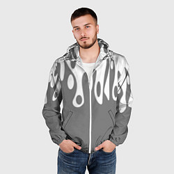 Ветровка с капюшоном мужская Потеки белой краски на сером фоне, цвет: 3D-белый — фото 2