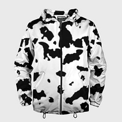 Ветровка с капюшоном мужская Черно белый пятнистый узор, цвет: 3D-черный