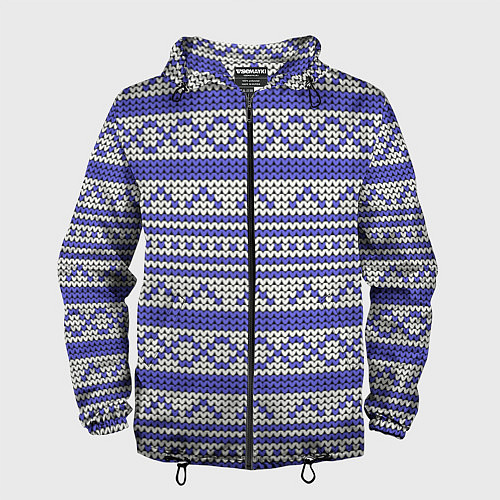 Мужская ветровка Вязанный бело-синий орнамент / 3D-Черный – фото 1