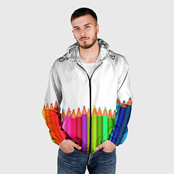 Ветровка с капюшоном мужская Разноцветные карандаши художественные, цвет: 3D-черный — фото 2