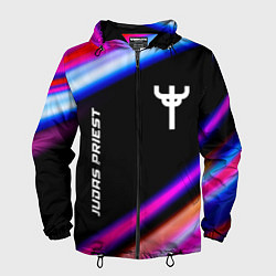 Ветровка с капюшоном мужская Judas Priest neon rock lights, цвет: 3D-черный