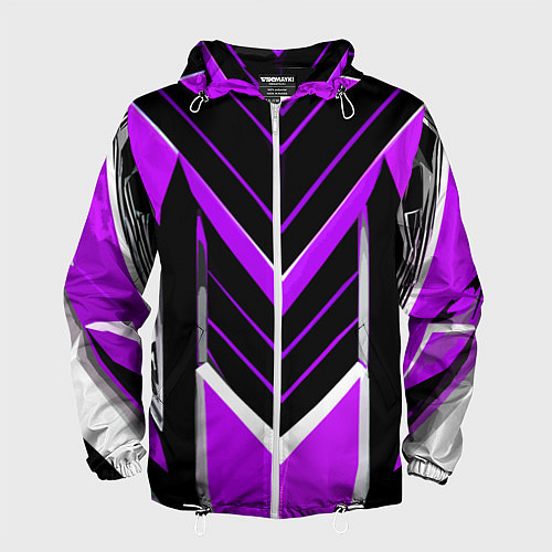 Мужская ветровка Фиолетово-серые полосы на чёрном фоне / 3D-Белый – фото 1