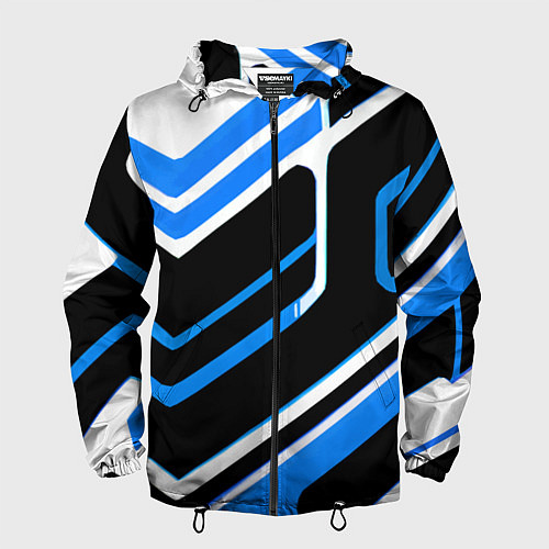 Мужская ветровка Бело-синие линии на чёрном фоне / 3D-Черный – фото 1
