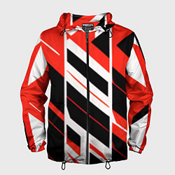 Ветровка с капюшоном мужская Black and red stripes on a white background, цвет: 3D-черный