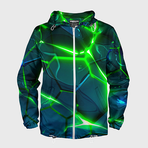 Мужская ветровка Неоновые яркие зеленые разломленные плиты со свето / 3D-Белый – фото 1