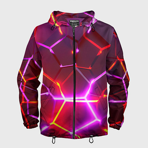 Мужская ветровка Красные плиты с фиолетовым свечением / 3D-Черный – фото 1