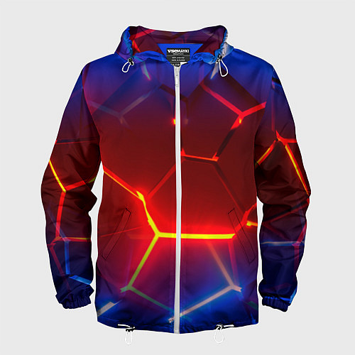 Мужская ветровка Светящиеся лавой неоновые плиты в разломе / 3D-Белый – фото 1