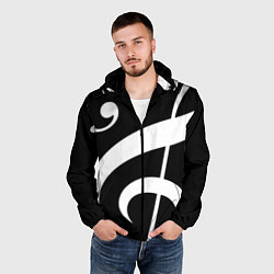 Ветровка с капюшоном мужская Скрипичный и басовый ключи - белые на чёрном, цвет: 3D-черный — фото 2