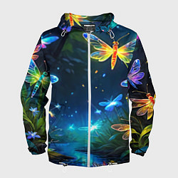Ветровка с капюшоном мужская Сказочный лес - бабочки, цвет: 3D-белый