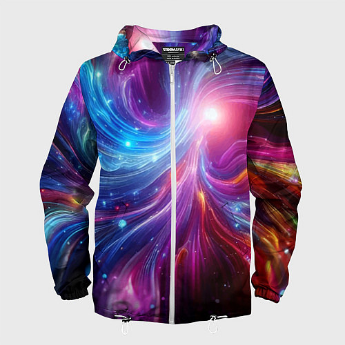 Мужская ветровка Неоновая абстракция - нейросеть / 3D-Белый – фото 1
