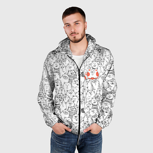 Мужская ветровка Румяная киска и серые коты / 3D-Черный – фото 3