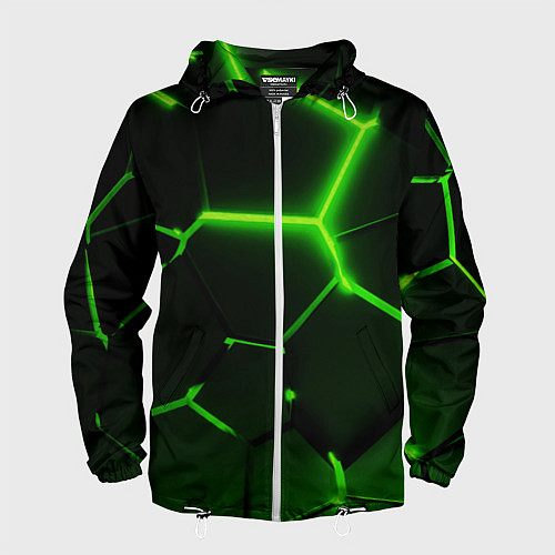Мужская ветровка Темные зеленые неоновые плиты в разломе / 3D-Белый – фото 1