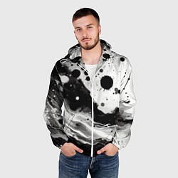 Ветровка с капюшоном мужская Чёрно-белая абстракция - кляксы, цвет: 3D-белый — фото 2