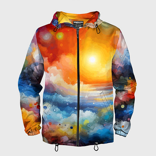 Мужская ветровка Закат солнца - разноцветные облака / 3D-Черный – фото 1