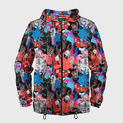 Ветровка с капюшоном мужская Орнамент диких кошек, цвет: 3D-черный