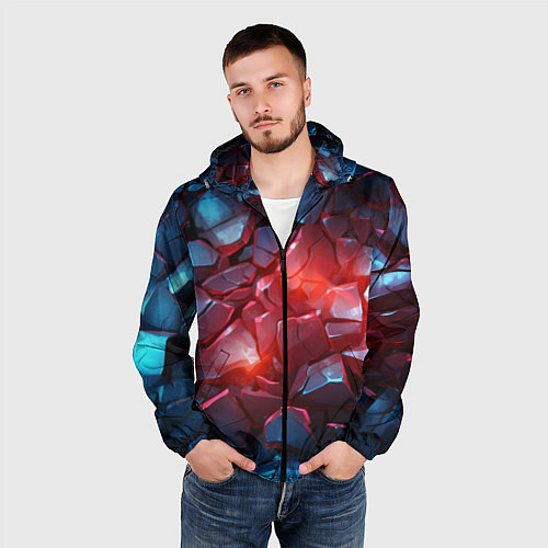Мужская ветровка Синие камни с красным светом / 3D-Черный – фото 3