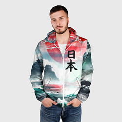 Ветровка с капюшоном мужская Япония - страна восходящего солнца - акварель, цвет: 3D-белый — фото 2
