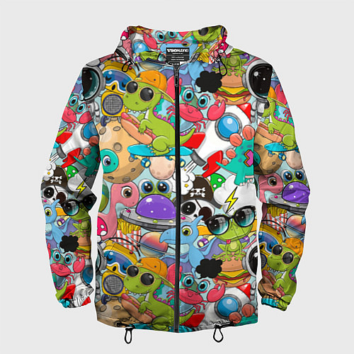 Мужская ветровка Разноцветные мультяшные персонажи / 3D-Черный – фото 1