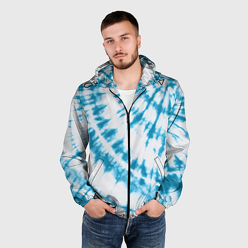Мужская ветровка Тай-дай бело-синий / 3D-Черный – фото 3