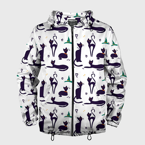 Мужская ветровка Узор из черных магических кошек / 3D-Черный – фото 1