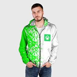 Ветровка с капюшоном мужская Xbox кислотные зеленые краски, цвет: 3D-черный — фото 2