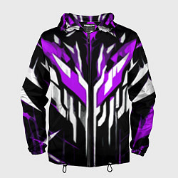 Ветровка с капюшоном мужская Purple and white abstraction on a black background, цвет: 3D-черный