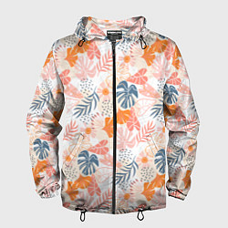 Ветровка с капюшоном мужская Паттерн узор листьев, цвет: 3D-черный