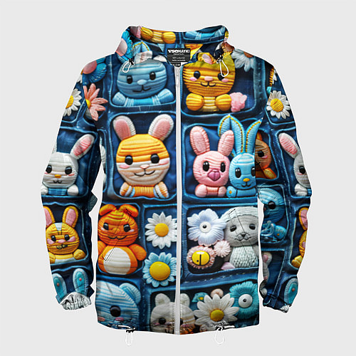 Мужская ветровка Пэчворк с зайцами / 3D-Белый – фото 1