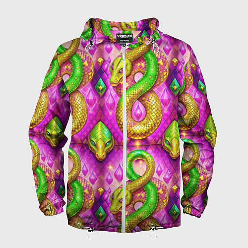 Мужская ветровка Желто-зеленые змеи паттерн / 3D-Белый – фото 1