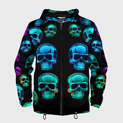 Ветровка с капюшоном мужская Neon skulls - ai art pattern, цвет: 3D-черный